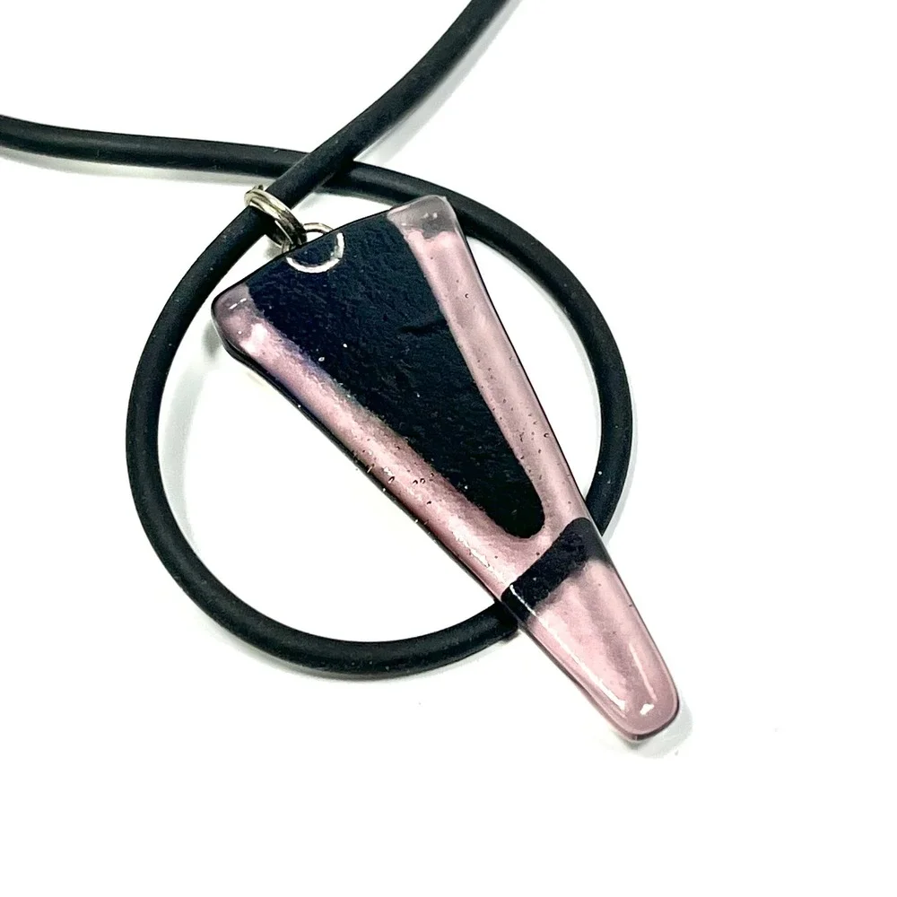 LGBTQ Pride Pink Glass Pendant Necklace Rainbow Dichroic‎ Cord Choker